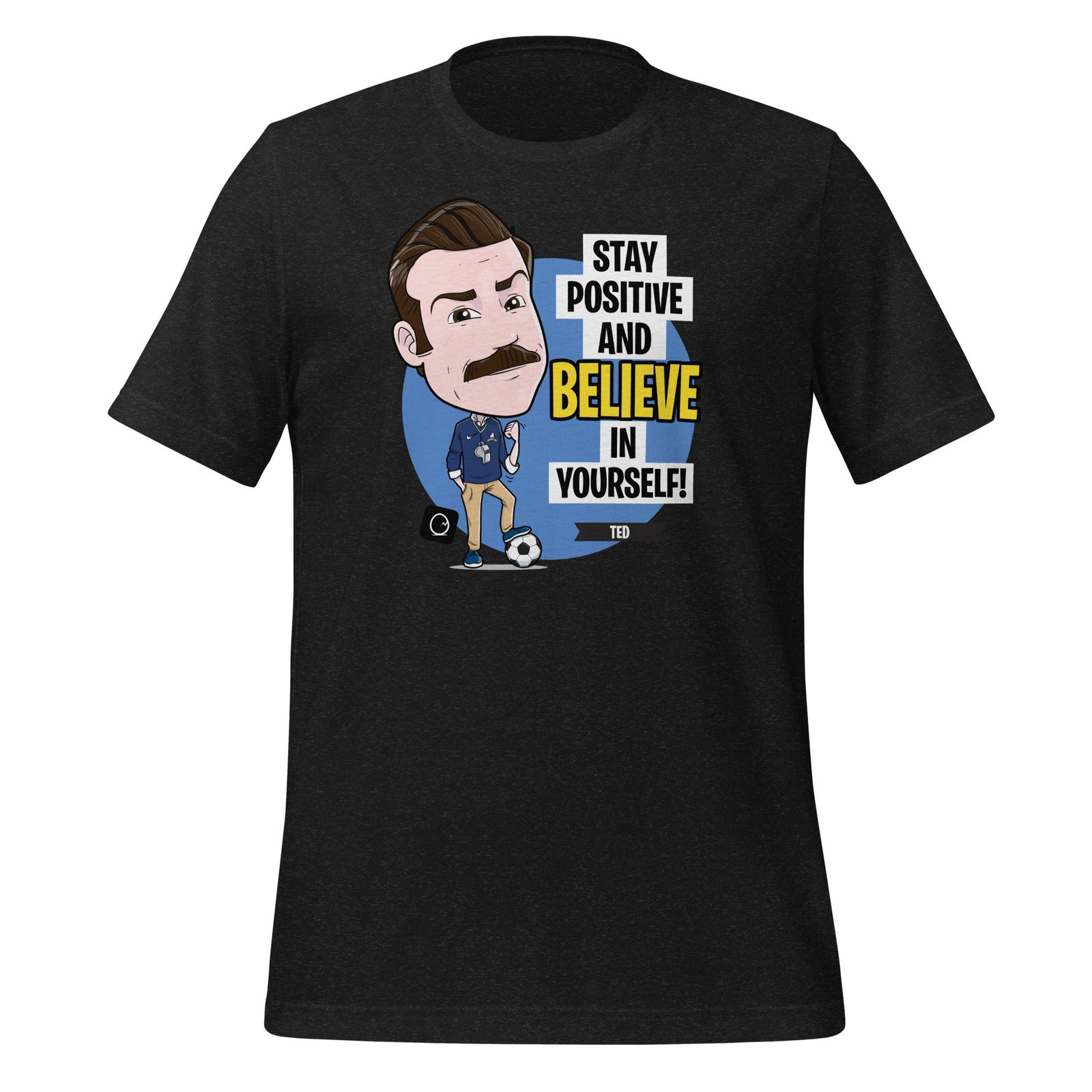 unisex-staple-t-shirt-black-heather-front-69af0f4c23528.jpg Ted Lasso - Premium Cotton Tee - Image 1